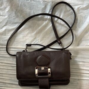 Isaac Mizrahi Dark Brown Leather Crossbody Bag